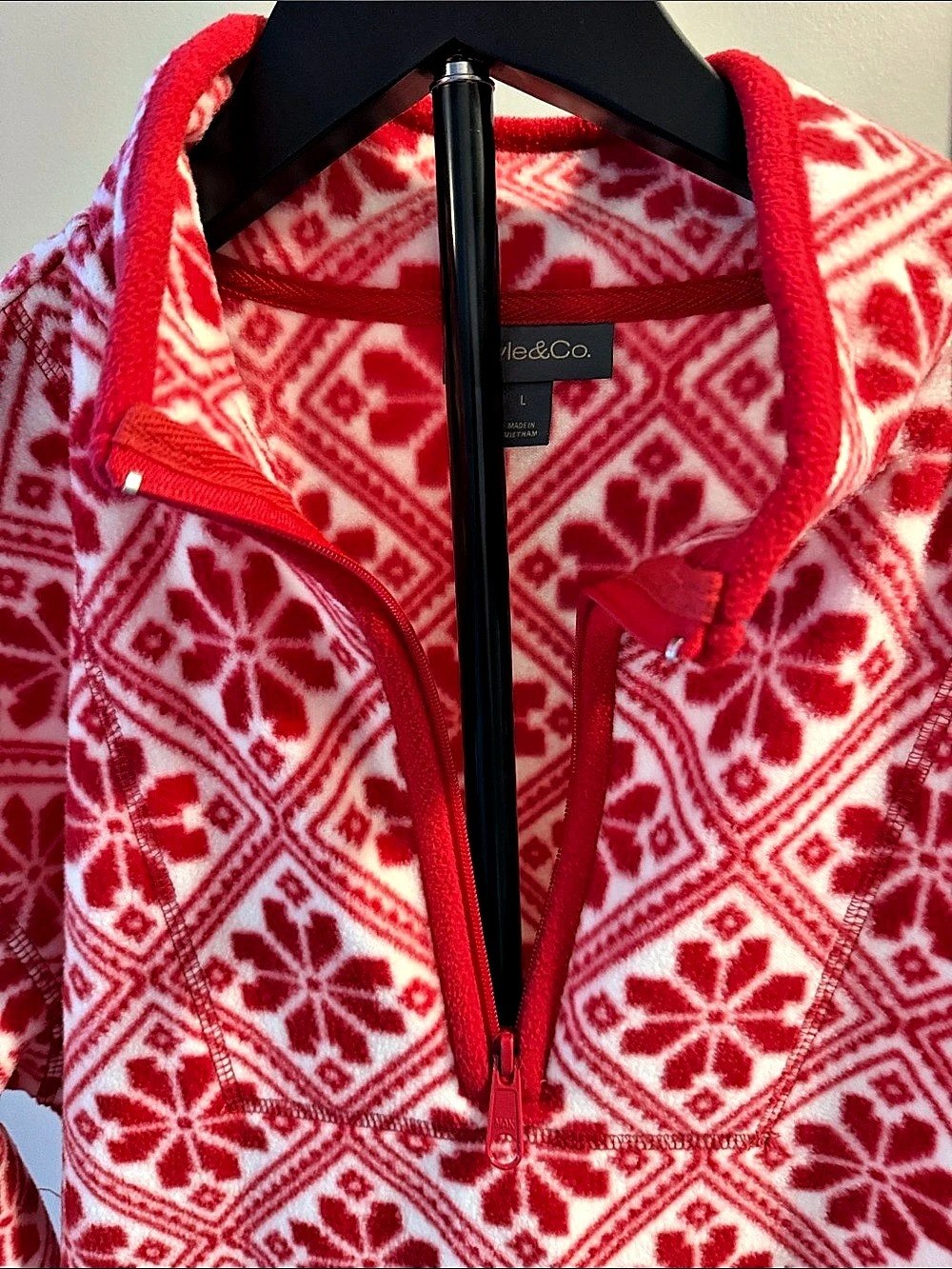 Style&Co. Geometric Quarter-Zip in Red & White - Picture 3 of 5